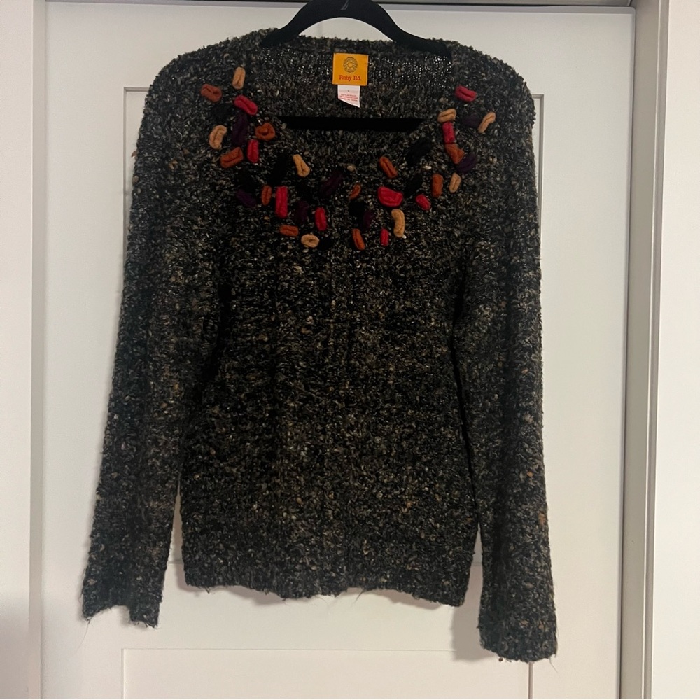 Ruby Road Cardigan Sweater.  Beautiful Gray Boucle Fabric. Size XL Snap Front